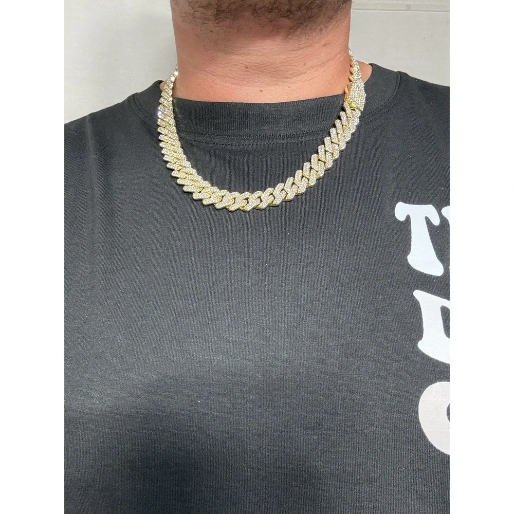 iced out cuban chain crystal vvscz gold over stainless 20inch 14mm water resist
